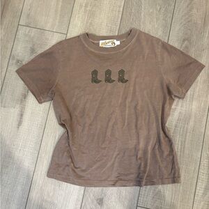 Brown Short Sleeve Tee with Boot Design